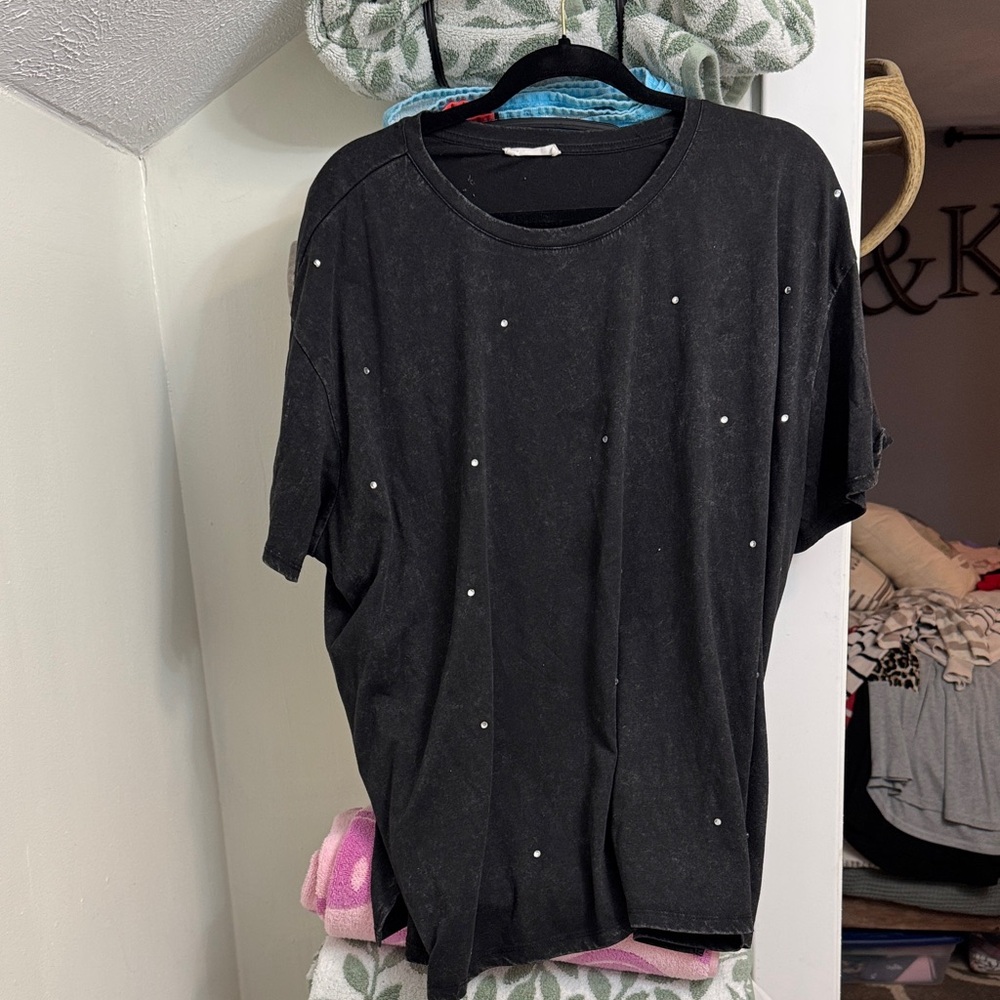Maurices Black Short Sleeve Tee with Stud Accents